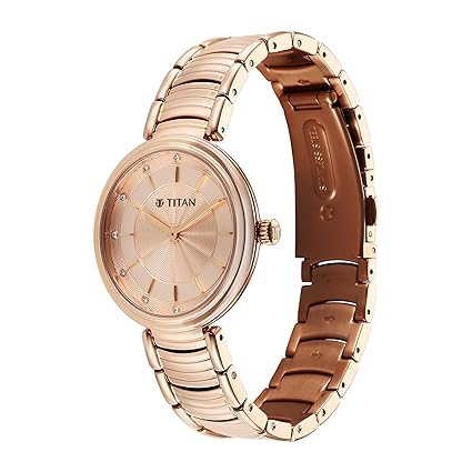 Titan Aura Quartz Analog Rose Gold Dial Rose Gold Stainless Steel Strap Watch for Women 95240WM01
