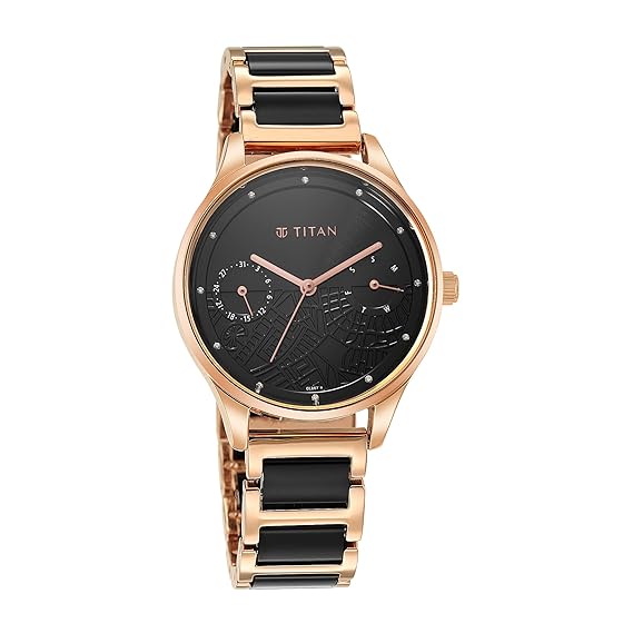 Titan Purple Women's Watch Analog Black Dial With Rose Gold Acetate Band, 2670WD01
