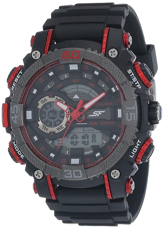 Sonata Men's Analog Digital Watch With Black Plastic Strap, 77070PP01
