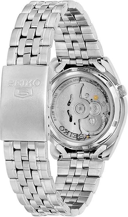 Seiko Men's Mechanical Watch Analog, Black Dial Silver Stainless Band, SNK375K