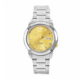 Seiko Men's Mechanical Watch Analog, Gold Dial with Silver Stainless Steel Band, SNKK13K