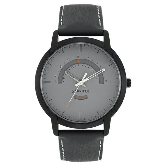 Sonata, Men, Analog, Watch, Grey Dial, Leather Strap, 77031NL02