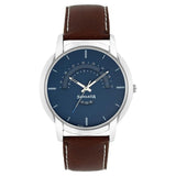 Sonata Men's Watch Analog Blue With Brown Leather Strap, 77031SL01