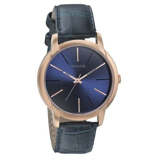 Sonata, Men, Analog, Watch, Blue Dial, Leather Strap, 77031WL03