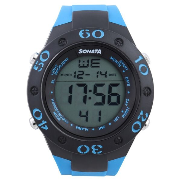 Sonata Men's Digital Watch With Blue Plastic Strap, 77035PP01