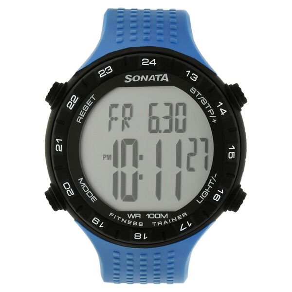 Sonata Men's Digital Watch With Blue Plastic Strap, 77040PP03