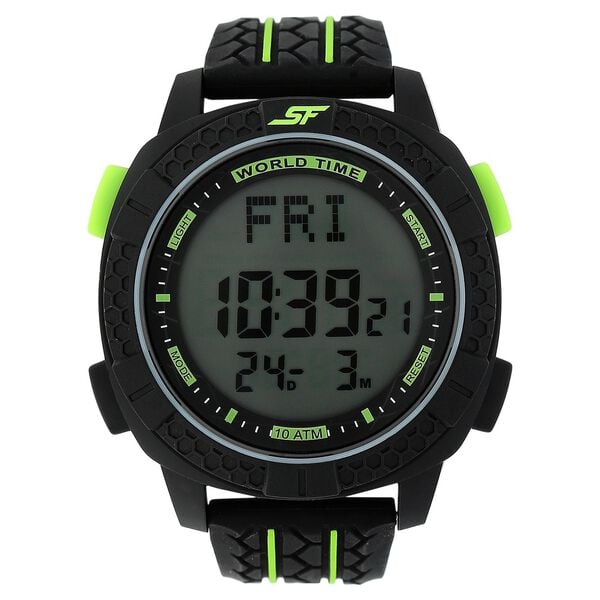 Sonata Men's Digital Watch With Black Plastic Strap, 77058PP02