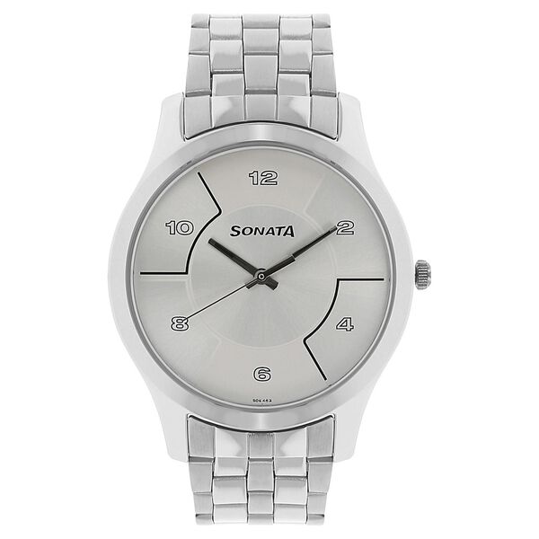 Sonata Men's Watch Analog Silver Dial With Stainless Steel Band, 77063SM02