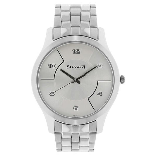 Sonata, Men, Analog, Watch, Silver Dial, Stainless steel Strap, 77063SM02