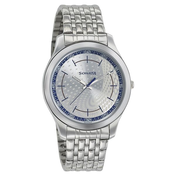 Sonata Men's Watch Analog Silver Dial With Stainless Steel Band, 77063SM05