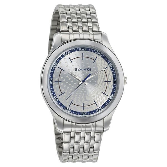 Sonata, Men, Analog, Watch, Silver Dial, Stainless steel Strap, 77063SM05