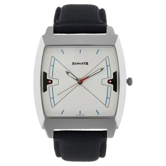 Sonata, Men, Analog, Watch, Silver Dial, Leather Strap, 77064SL02