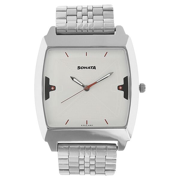 Sonata Men's Watch Analog Silver Dial With Stainless Steel Band, 77064SM03