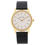 Sonata Men's Watch Analog White Dial With Black Leather Strap, 77082YL02
