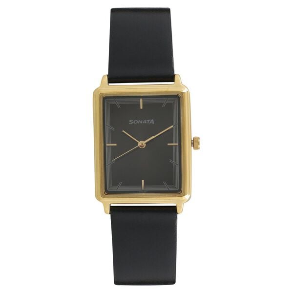 Sonata Men's Watch Analog Black Dial With Black Leather Strap, 77084YL02