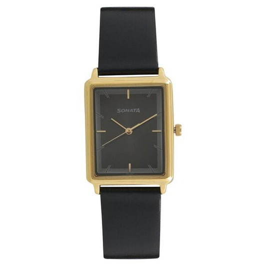 Sonata, Men, Analog, Watch, Black Dial, Leather Strap, 77084YL02