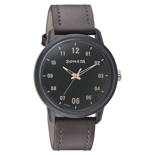 Sonata, Men, Analog, Watch, Green Dial, Leather Strap, 77085PL02
