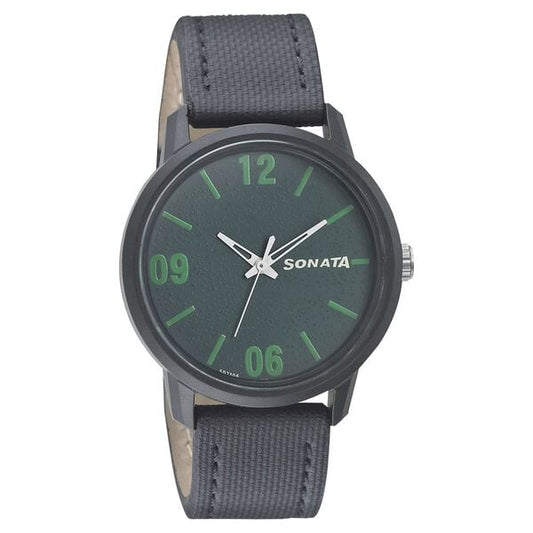 Sonata, Men, Analog, Watch, Grey Dial, Leather Strap, 77085PL04