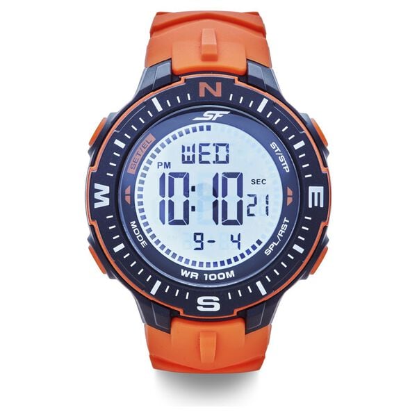Sonata Men's Digital Watch With Orange Plastic Strap, 77095PP02