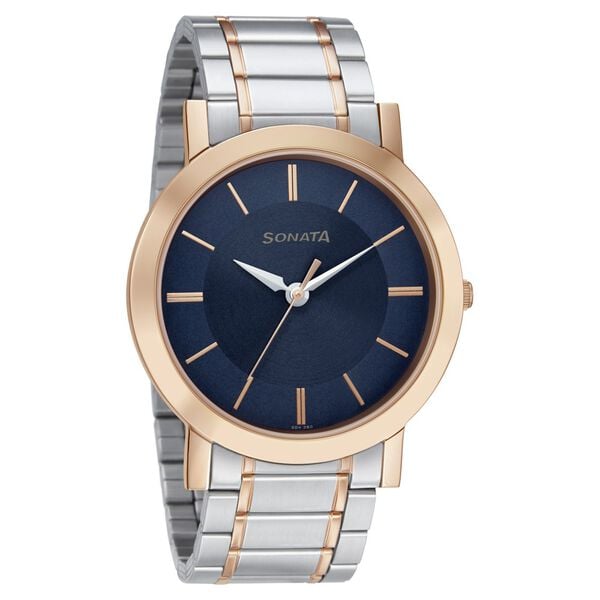 Sonata Men's Watch Analog Blue Dial With Stainless Steel Band, 77108KM02