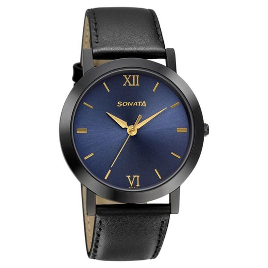 Sonata, Men, Analog, Watch, Blue Dial, Leather Strap, 77108NL01