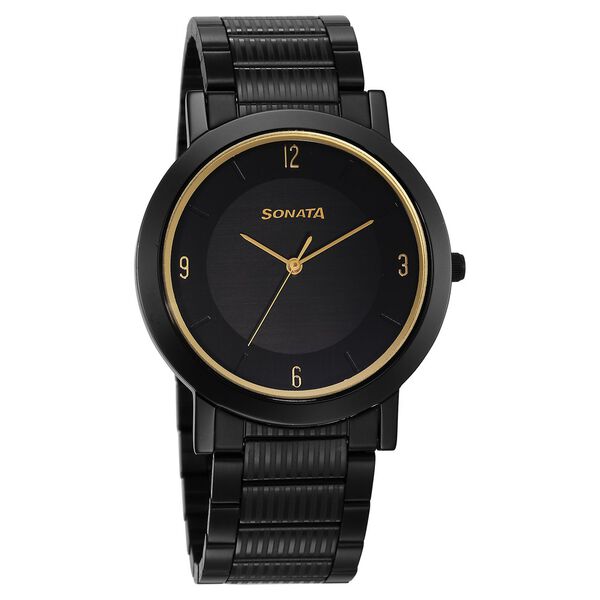 Sonata Men's Watch Analog Black Dial With Black Stainless Steel Band, 77108NM02