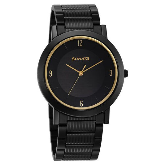 Sonata, Men, Analog, Watch, Black Dial, Stainless steel Strap, 77108NM02