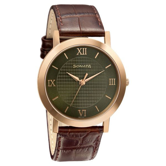 Sonata, Men, Analog, Watch, Leather Strap, 77108WL01