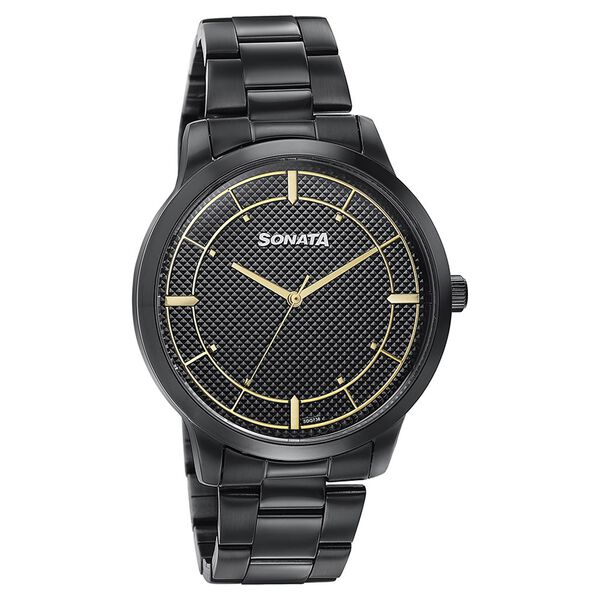 Sonata Men's Watch Analog Black Dial With Black Stainless Steel Band, 77148NM01