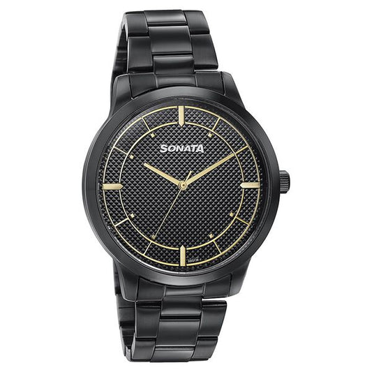 Sonata, Men, Analog, Watch, Black Dial, Stainless steel Strap, 77148NM01