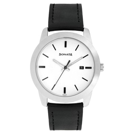 Sonata, Men, Analog, Watch, White Dial, Leather Strap, 7924SL12