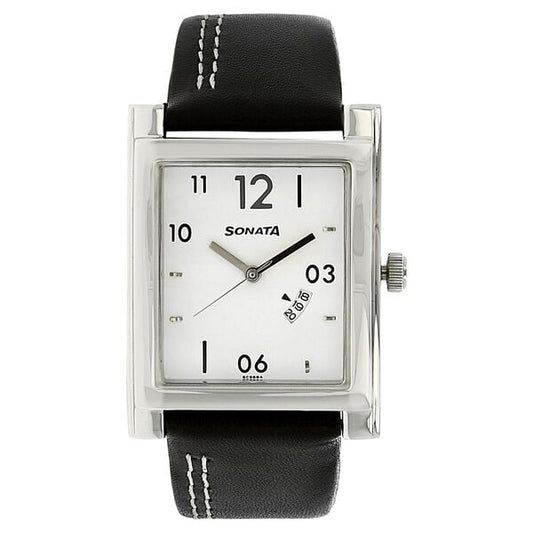 Sonata, Men, Analog, Watch, White Dial, Leather Strap, 7925SL07