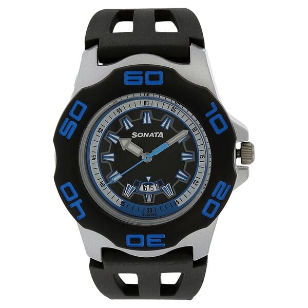 Sonata Men's Watch Analog Black Dial With Black Plastic Strap, 7929PP06