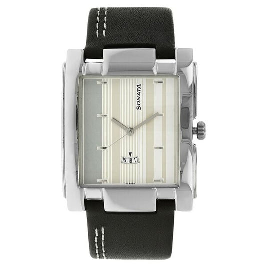 Sonata, Men, Analog, Watch, Silver Dial, Leather Strap, 7946SL02