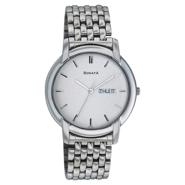 Sonata Men's Watch Analog Silver Dial With Stainless Steel Band, 7954SM01
