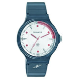 Sonata Men's Watch Analog Silver Dial With Blue Plastic Strap, 7964PP03