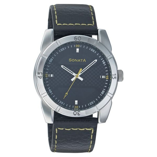 Sonata, Men, Analog, Watch, Black Dial, Leather Strap, 7968SL02