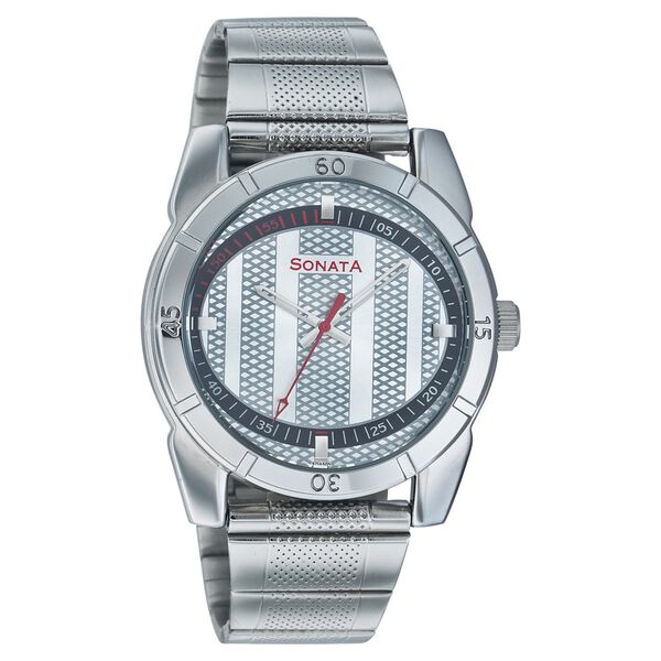 Sonata Men's Watch Analog Silver Dial With Stainless Steel Band, 7968SM02
