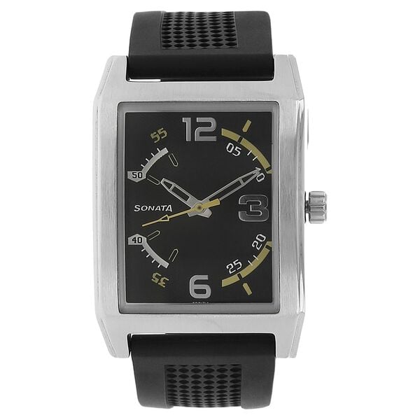Sonata Men's Watch Analog Black Dial With Black Plastic Strap, 7999SP01