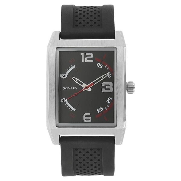 Sonata Men's Watch Analog Black Dial With Black Plastic Strap, 7999SP02
