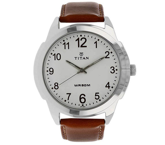 Titan, Men, Analog, Watch, White Dial, Leather Strap, 1585SL07