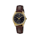 Casio Women's Watch Analog, Black Dial Brown Leather Strap, LTP-V005GL-1B2U