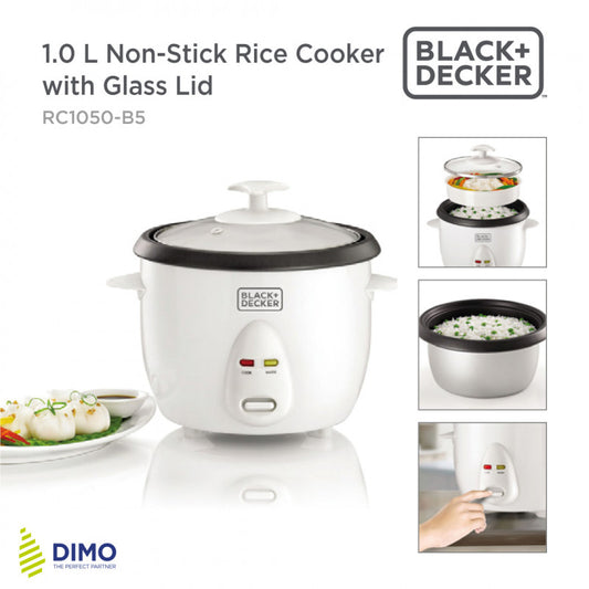 Black+Decker, 4.2 Cup Rice Cooker, 350W 1 L, White, RC1050 Rice Cooker BL-RC1050