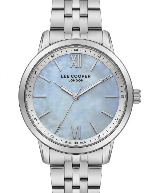 Lee Cooper Women's Analog Watch with Blue Mother Of Pearl Dial and Stainless Steel Band, LC08371.300