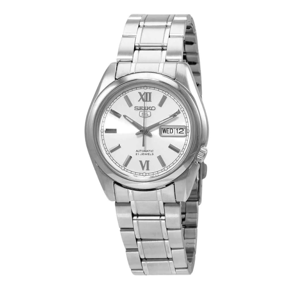 Seiko Men's Mechanical Watch Analog, Silver Dial with Silver Stainless Band, SNKL51K