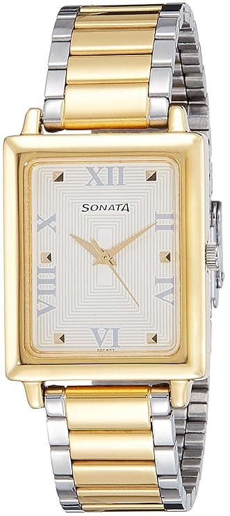 Sonata Men's Watch Analog White Dial With Stainless Steel Band, 7078BM01
