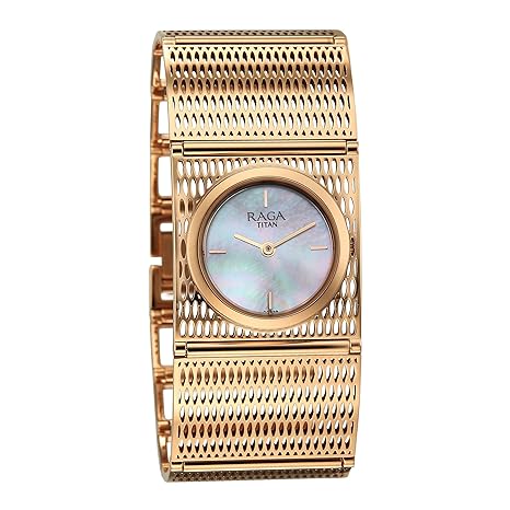 Titan Raga Ethereal Quartz Analog Women's Watch with White Mother Of Pearl Dial and Rose Gold Stainless Steel Strap, 2770WM01