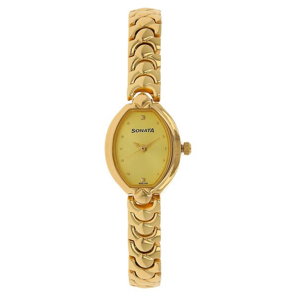 Sonata Women's Watch Analog Champagne Dial With Golden Stainless Steel Band, 8107YM02