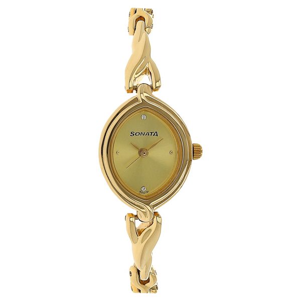 Sonata Women's Watch Analog Champagne Dial With Gold Stainless Steel Band, 8019YM02