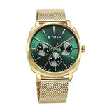 Titan Classique Men's Watch Analog Green Dial with Gold Mesh Band, 90189YM01